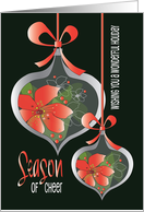 Hand Lettered Christmas Season of Cheer with Poinsettia Ornaments card