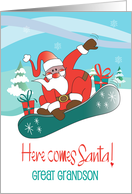 Christmas Great Grandson Snowboarding Santa Here Comes Santa card