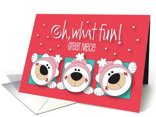Christmas Great Niece White Polar Bears in Winter Hats with Snow card