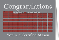 Congratulations to Certified Mason, Brick Wall, Trowel & Cement card