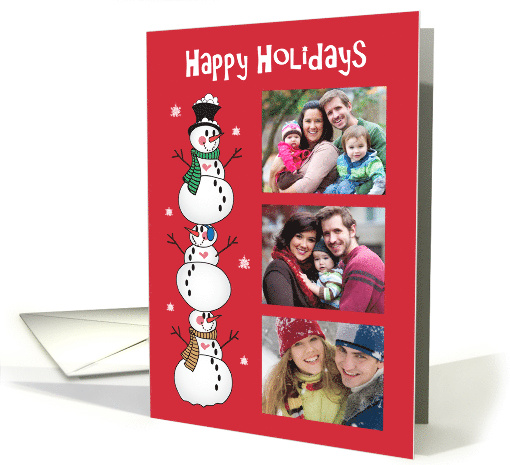 Christmas Trio of Custom Photos, with Three Stacked Snowmen card