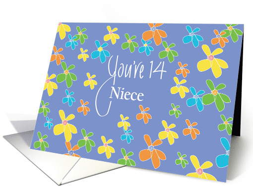 Birthday for Niece, You're 14 with Bright Colored Flowers card