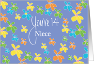 Birthday for Niece, You’re 14 with Bright Colored Flowers card