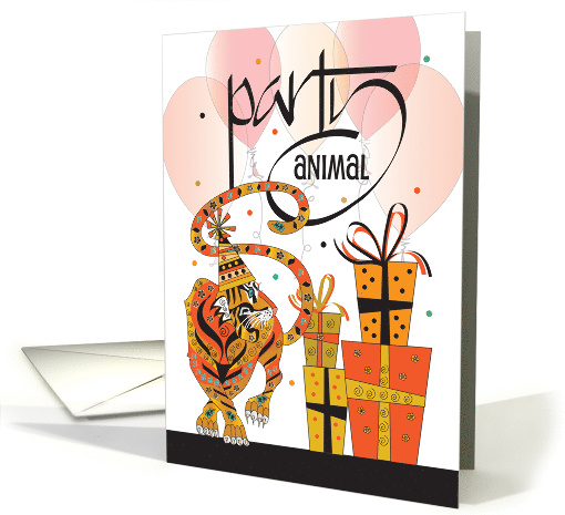 Hand Lettered Birthday Party Animal Tiger in Party Hat... (1470902)