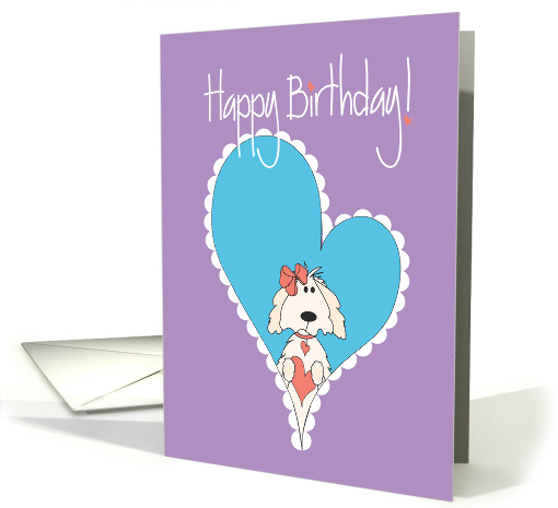Birthday with Maltese in Pink Bow, Hearts & Hand Lettering card