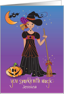 Halloween for Young Girl Sparkle with Magic Witch Princess Custom Name card