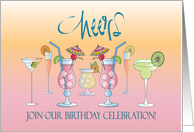 Cheers Invitation to Birthday Celebration with Cocktail Line up card