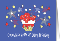 Fourth of July Birthday Party Invitation Patriotic Cupcake with Stars card