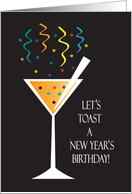 New Year’s Birthday Party Invitation with Stemmed Glass & Streamers card