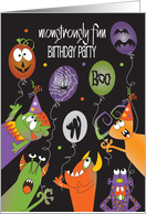 Monstrously Fun Halloween Birthday Party Invitation with Monsters card