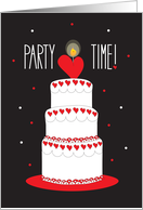 Valentine’s Birthday Party Time Invitation Stacked Heart-Filled Cake card