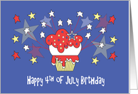 Birthday on the Fourth of July, Cupcake with Exploding Stars card