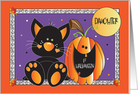 First Halloween for Daughter Black Kitty and Orange Jack O Lantern card