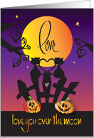 Halloween Wife Black Heart-Tailed Black Cats Love You Over the Moon card