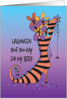 Halloween for Sister, Halloween Witch Boots BOO-Kay with Spiders card