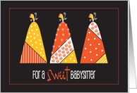 Halloween for Sweet Babysitter with Decorated Candy Corn Pumpkins card