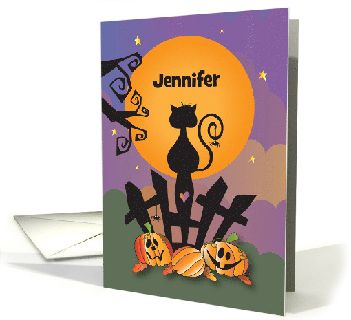 Halloween Custom Name Black Cat Silhouette on Fence with... (1472616)