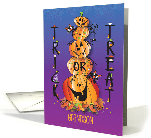 Halloween for Grandson Trick or Treat Stacked Pumpkins with Candy card