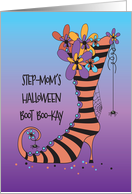 Halloween Witch Boot for Step-Mom, BOO-Kay & Dangling Spiders card
