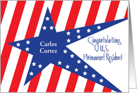Congratulations Permanent Resident, Stars & Stripes Custom Name card