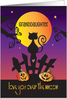 Halloween Granddaughter Love You Over the Moon Black Cat on Fence card