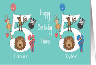 Birthday 5 Year Old Twins, Personalized with Zoo Animals card