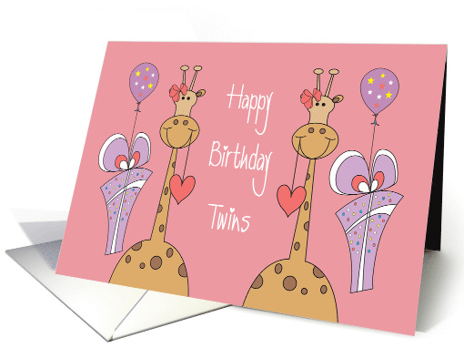 Birthday for Twin Girls, Two Giraffes in Pink Bows, Gifts... (1474530)