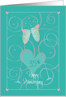 35th Wedding Anniversary, with Toasting Flutes of Love and Hearts card