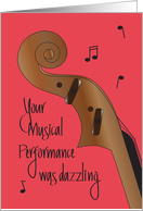 Musical Performance Congratulations, Wooden Cello with Notes card