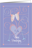 Fifth Anniversary for Spouse with Toasting Heart-Filled Flutes of Love card