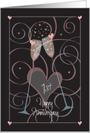 First Anniversary for Spouse with Toasting Flutes of Love on Black card