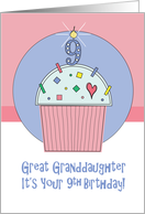 9th Birthday Great Granddaughter, Cupcake & 9 Candle & Heart card
