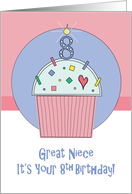 8th Birthday for Great Niece, Cupcake with Sprinkles & 8 Candle card