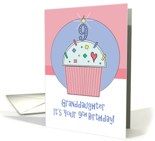 9th Birthday for Granddaughter, Cupcake with Sprinkles & 9 Candle card