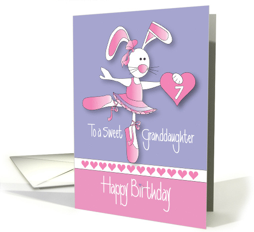 7th Birthday Granddaughter Ballet Bunny on Toe Shoe Holding Heart card