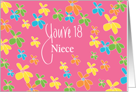 18th Birthday for Niece, Bright Flowers on Pink with Hand Lettering card