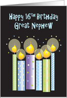 16th Birthday for Great Nephew, Six Patterned Candles & Confetti card