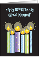18th Birthday for Great Nephew, Six Patterned Candles & Confetti card