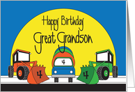 4th Birthday for Great Grandson, Front Loaders & Cement Truck card