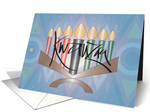 Hand Lettered Kwanzaa with Graphic Candles in Kinara on Pattern card