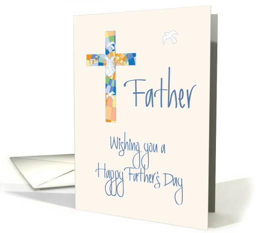 Father's Day for Catholic Priest, Stained Glass Cross with Dove card