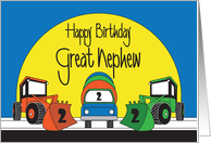 2nd Birthday for Great Nephew Construction Trucks with Age of 2 card