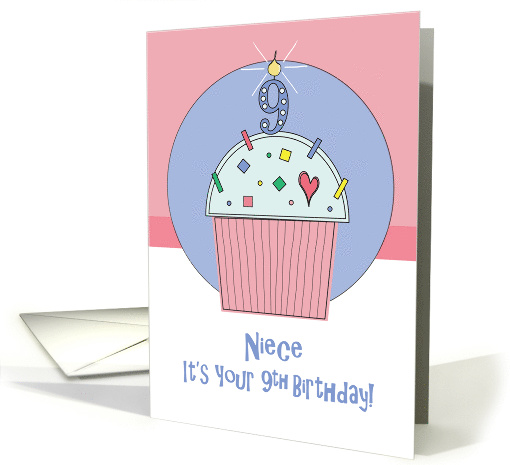 9th Birthday for Niece, Sprinkle Covered Cupcake with 9 Candle card