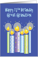 17th Birthday for Great Grandson, Row of Candles with Confetti card