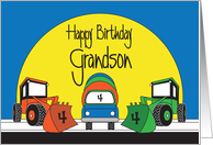 4th Birthday for Grandson Trio of Colorful Construction Trucks card