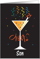 21st Birthday Son, Cheers Stemmed Glass, Streamers & Bubbles card