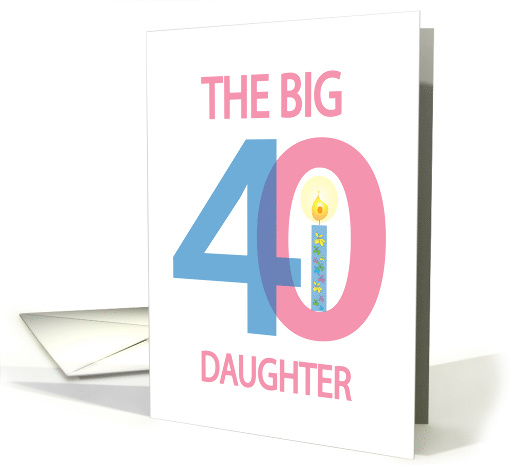 40th Birthday Daughter, Pink & Blue Numbers with Floral Candle card