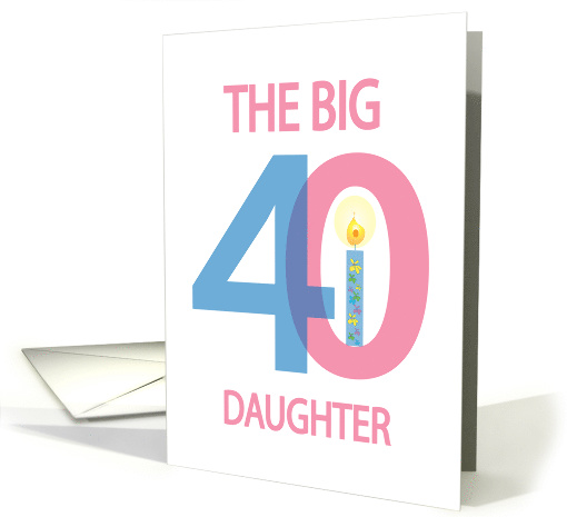 40th Birthday Daughter, Pink & Blue Numbers with Floral Candle card