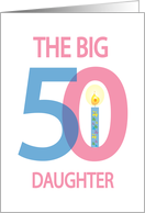 50th Birthday Daughter, Pink & Blue Numbers with Floral Candle card