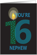 16th Birthday Nephew, Striped & Polka Dot Numbers with Candle card